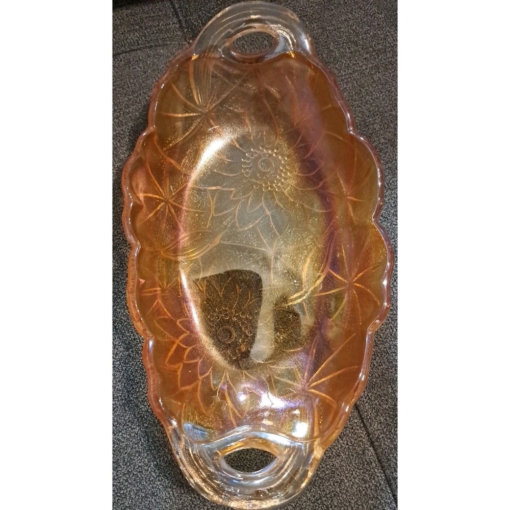 Lily Pons Amber Carnival Oval Handled Pickle Dish by Indiana Glass 9 5/8" x 5"